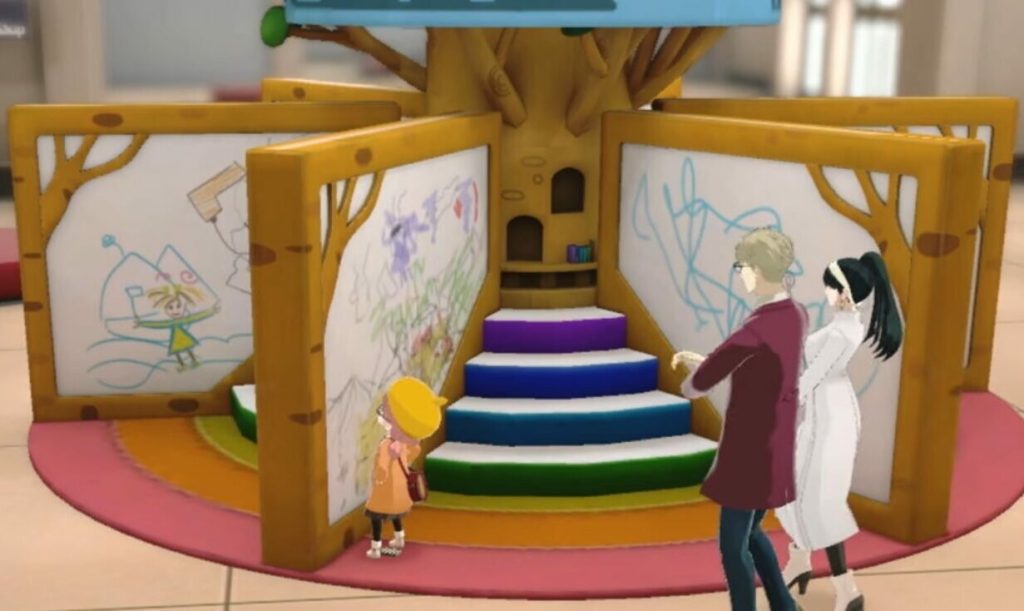 Anya dibujando en el museo de arte.