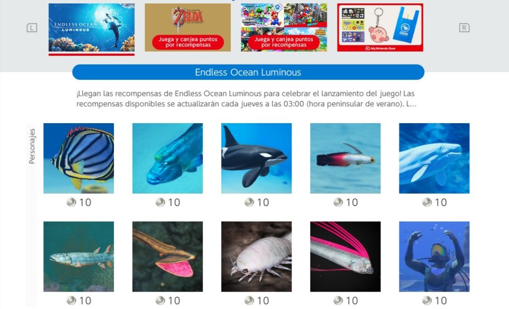 Segunda ronda de recompensas de Endless Ocean Luminous en el programa de misiones y recompensas de Nintendo Switch Online