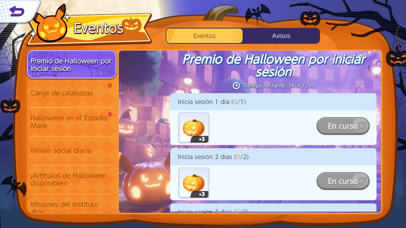 Bonus diario del evento de Halloween de Pokémon UNITE