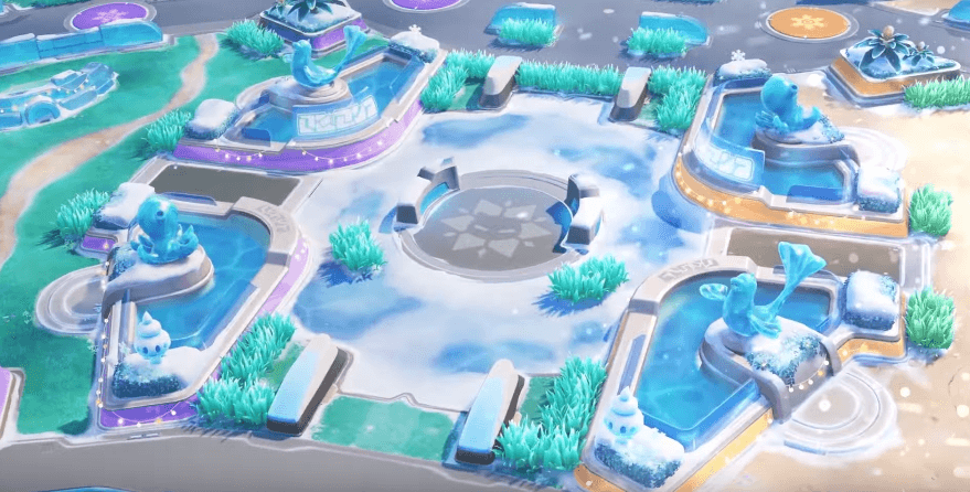 Mapa de Pokémon UNITE cubierto de nieve