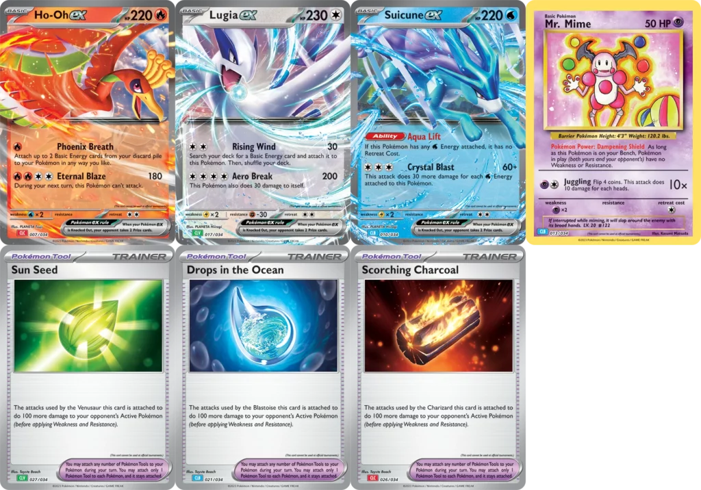 Algunas de las nuevas cartas que serán lanzadas junto con el set Pokémon Trading Card Game Classic.