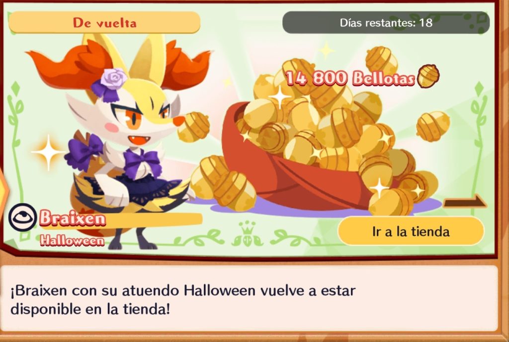 Lote de Braixen Halloween + 14.800 Bellotas en Pokémon Café ReMix