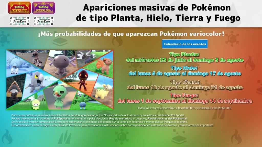 Varias apariciones masivas de tipo Planta, Hielo, Tierra y Fuego.