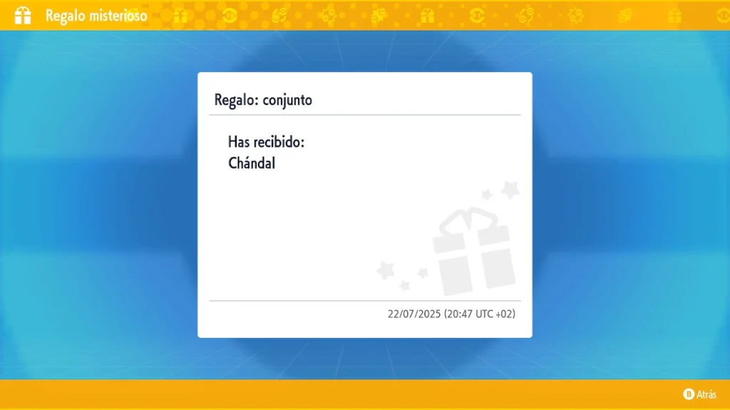 Menú tras recibir el regalo misterioso.